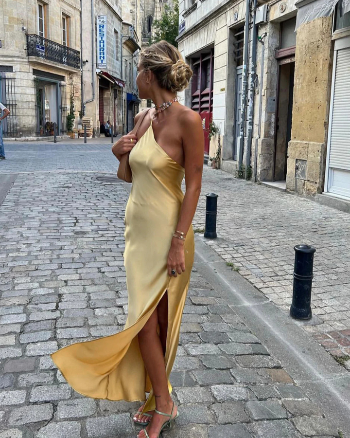 Maliah | Moonlight Open Back Satin Slit Long Dress