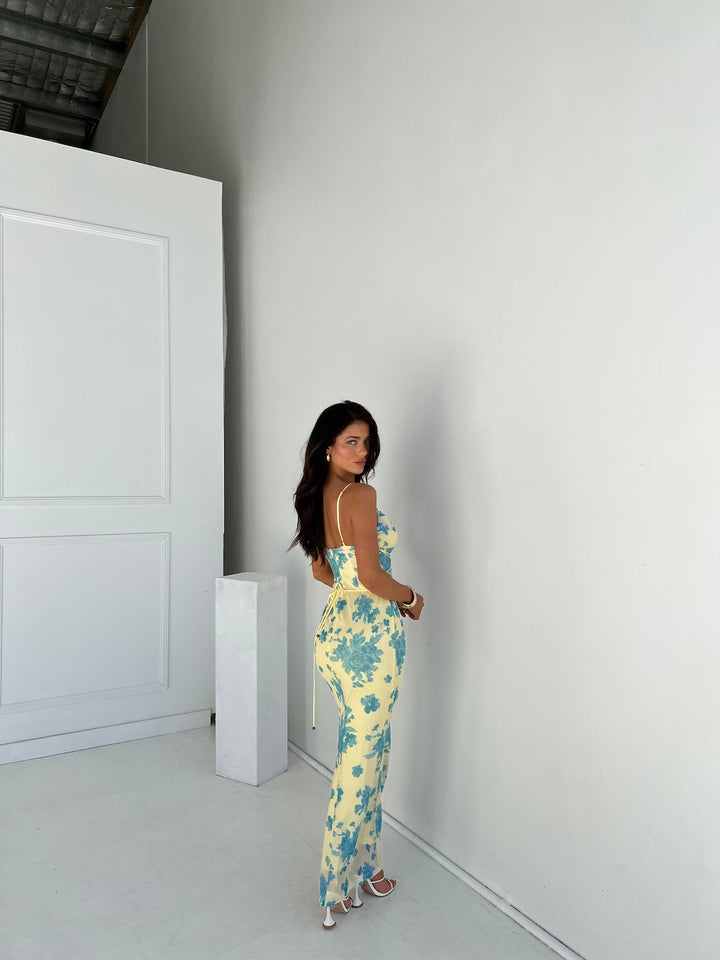 Ariane | Elegant Draped Floral Maxi Dress