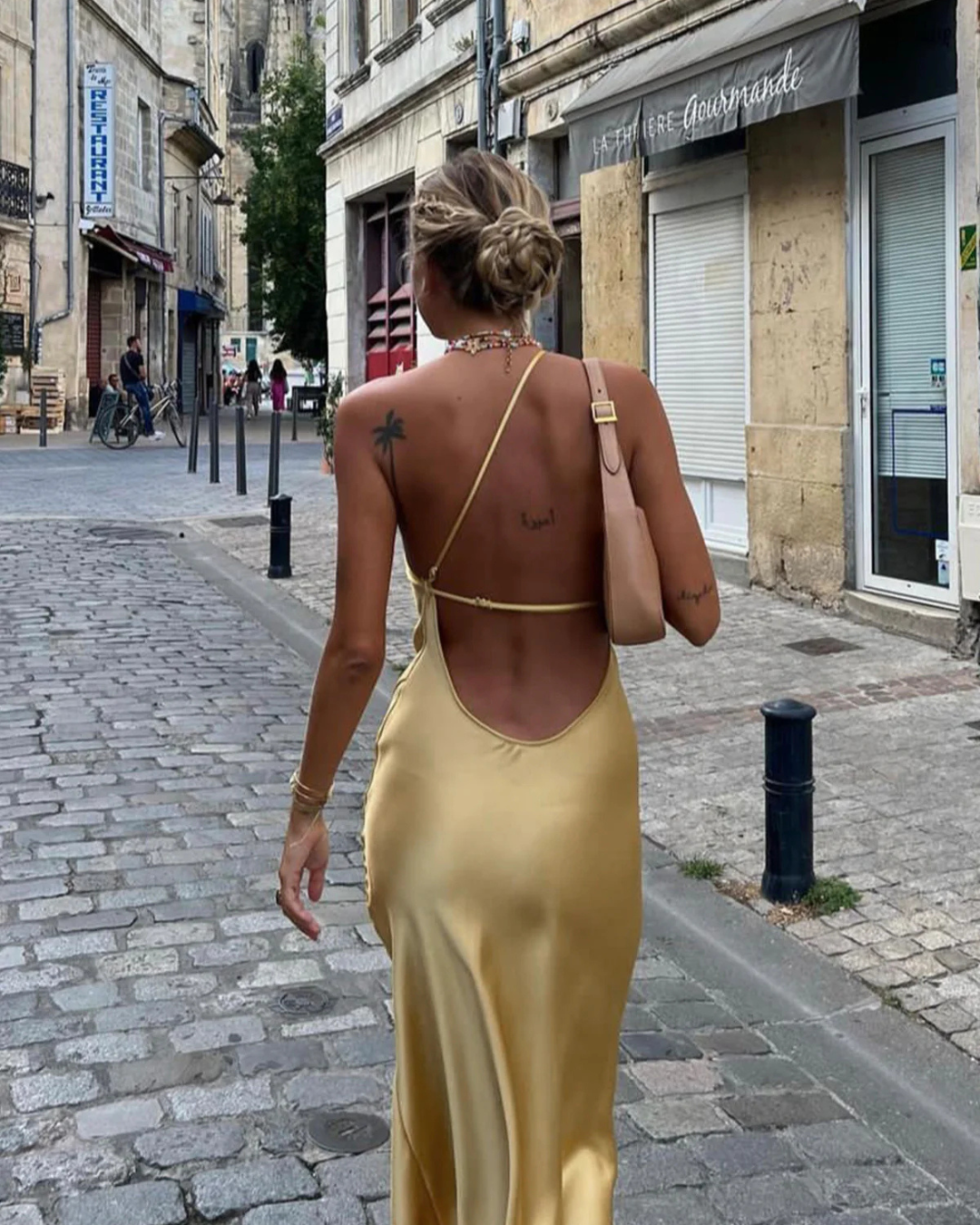 Maliah | Moonlight Open Back Satin Slit Long Dress