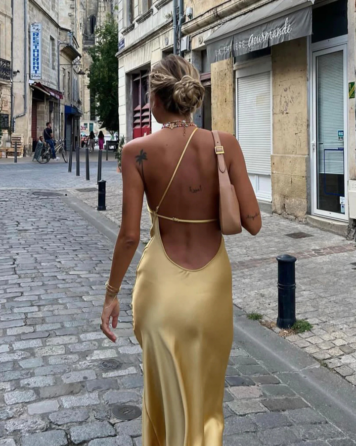 Maliah | Moonlight Open Back Satin Slit Long Dress