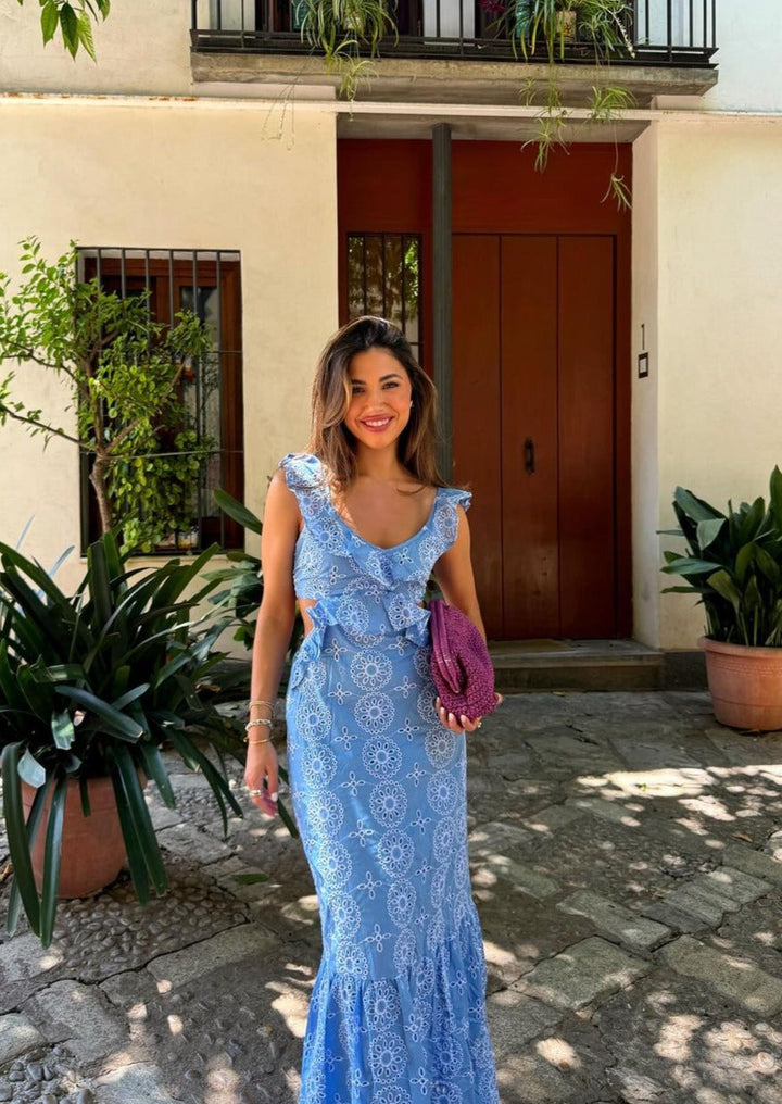 Danica | Whimsical Embroidered Ruffled Maxi Dress
