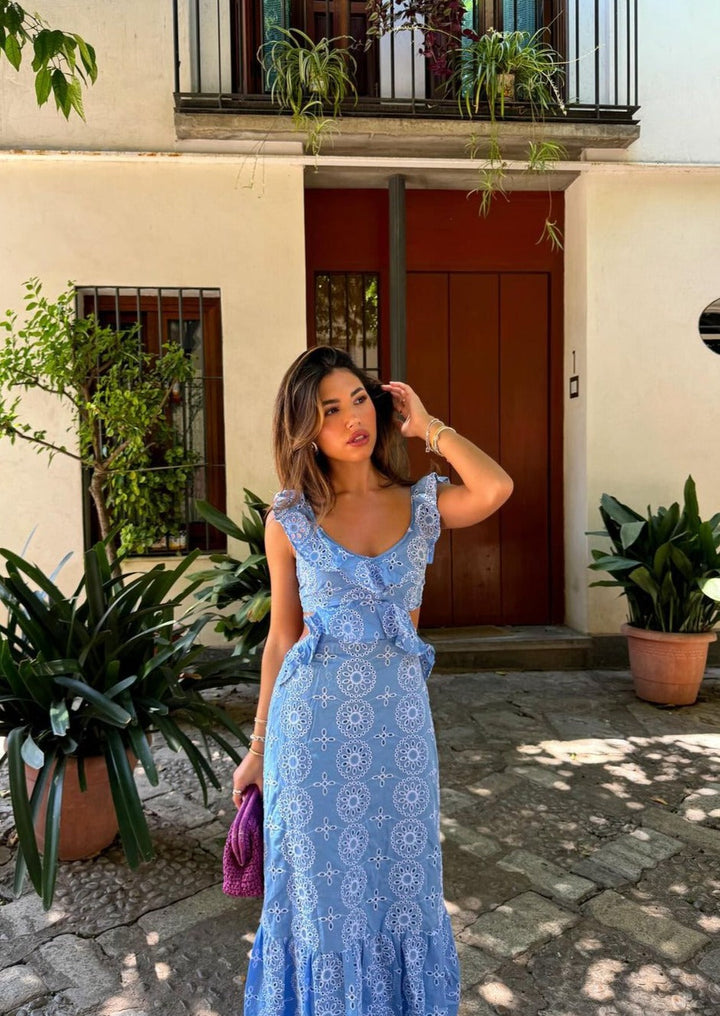 Danica | Whimsical Embroidered Ruffled Maxi Dress