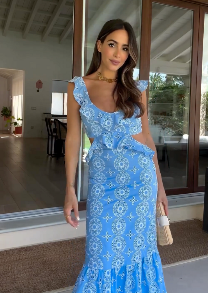Danica | Whimsical Embroidered Ruffled Maxi Dress