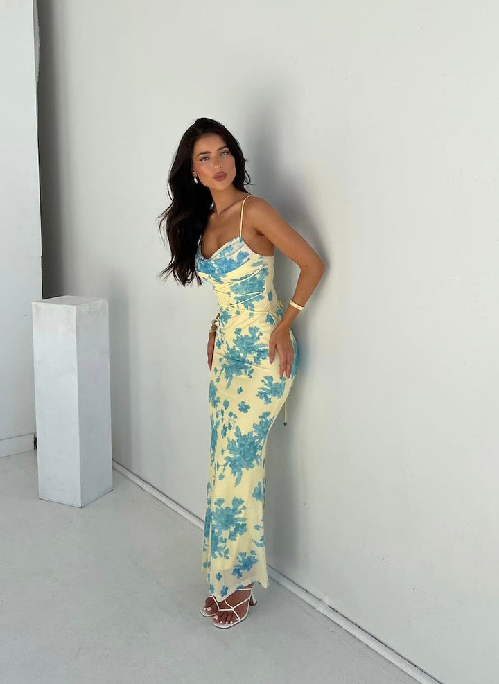 Ariane | Elegant Draped Floral Maxi Dress