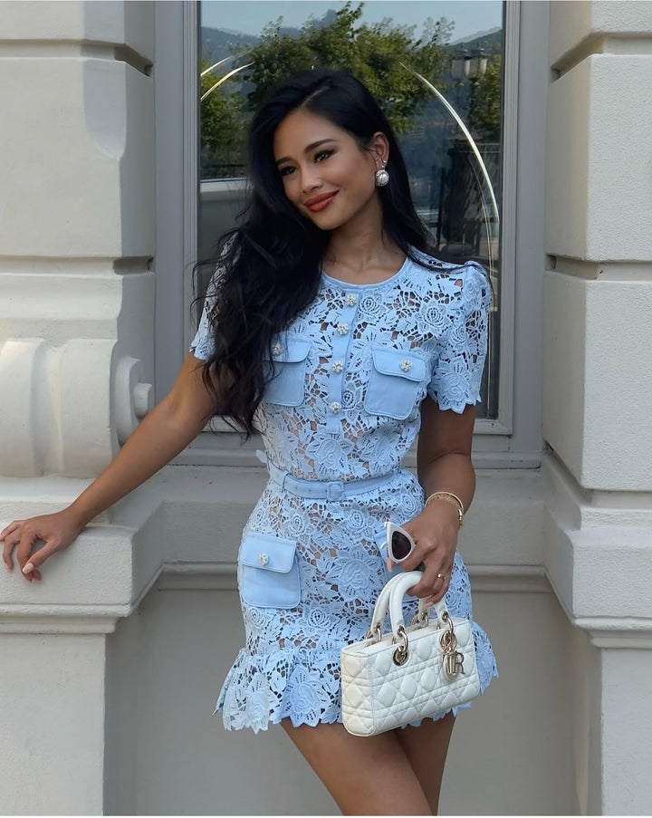 Julia | Chic Lace Jeweled Mini Dress